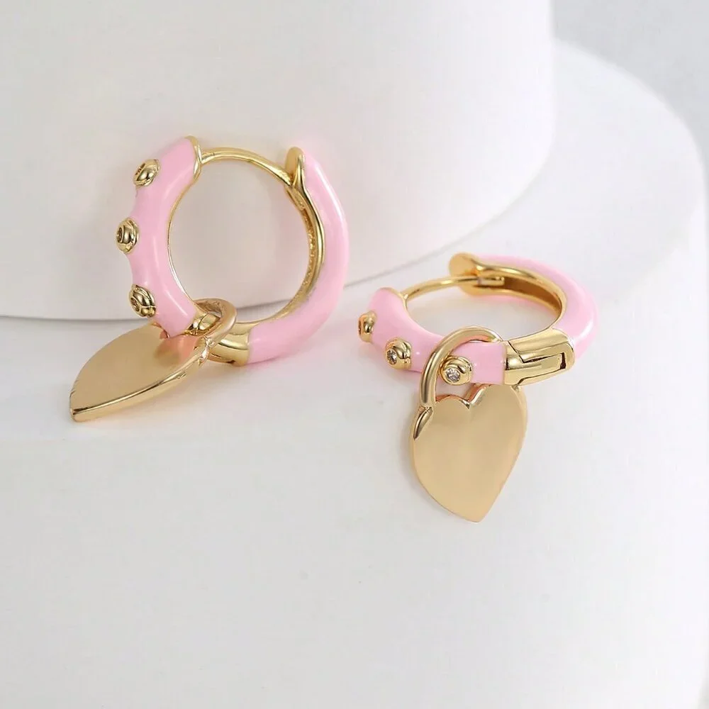 Yellow Gold toned Elegant Women's  Heart-Shaped hoop Earrings